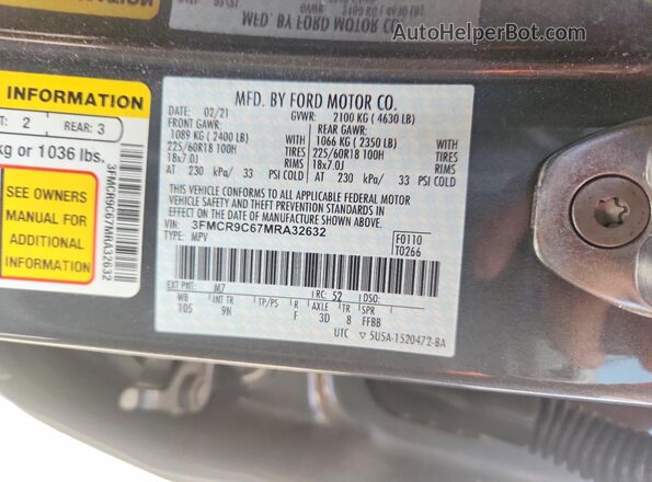 3FMCR9C67MRA32632 2021 FORD BRONCO Gray Вид підкапотного простору
