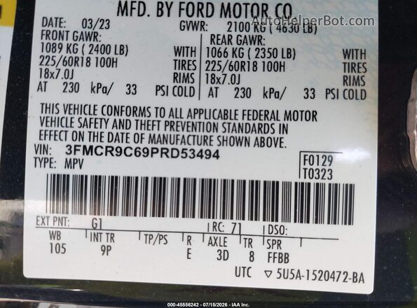 3FMCR9C69PRD53494 2023 FORD BRONCO SPORT Black Շարժիչի բաժամունքի տեսք