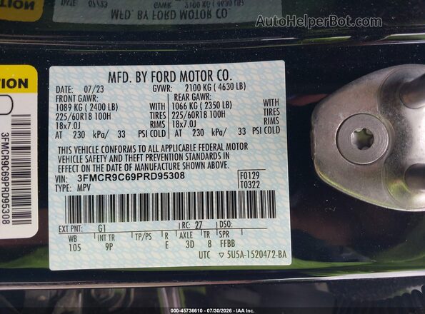 3FMCR9C69PRD95308 2023 FORD BRONCO SPORT Черный Вид подкапотного пространства