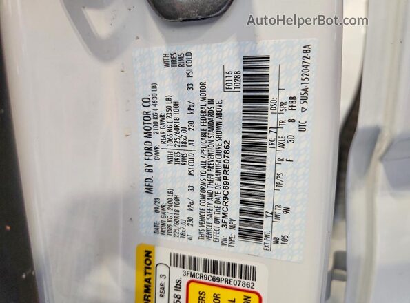3FMCR9C69PRE07862 2023 FORD BRONCO Белый Вид наклейки с VIN-кодом