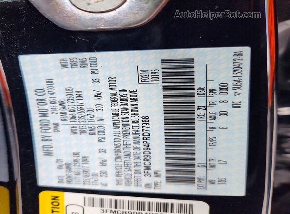 3FMCR9D94PRD77968 2023 FORD BRONCO Black VIN կոդի պիտակի տեսք