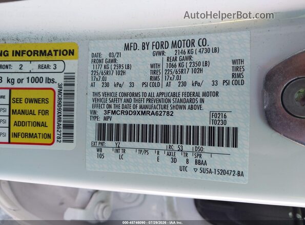 3FMCR9D9XMRA62782 2021 FORD BRONCO SPORT White Widok komory silnika