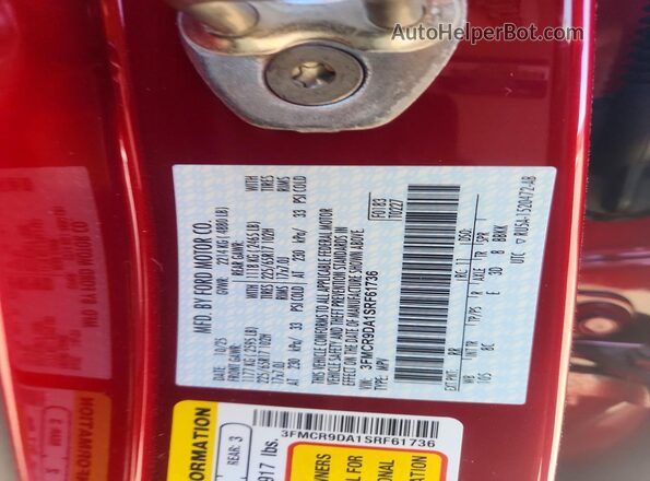3FMCR9DA1SRF61736 2025 FORD BRONCO Red VIN կոդի պիտակի տեսք