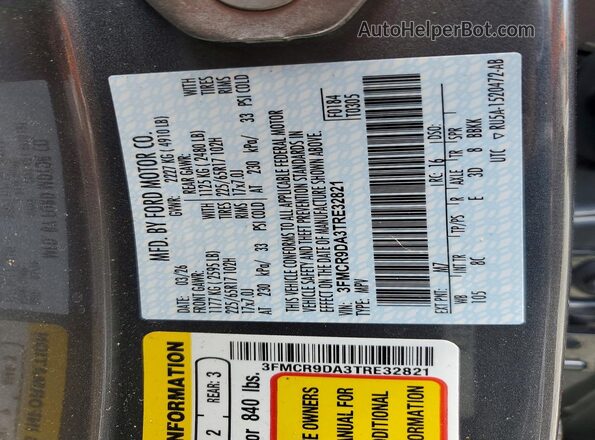 3FMCR9DA3TRE32821 2026 FORD BRONCO Gray VIN կոդի պիտակի տեսք