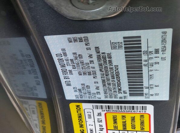 3FMCR9DA5SRE67410 2025 FORD BRONCO Gray VIN კოდის სტიკერის ხედი