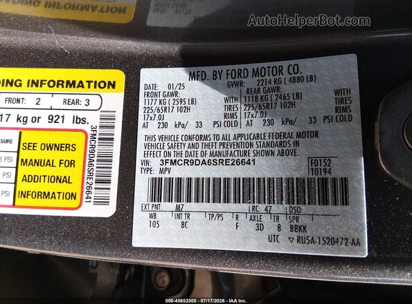 3FMCR9DA6SRE26641 2025 FORD BRONCO SPORT Gray Widok komory silnika