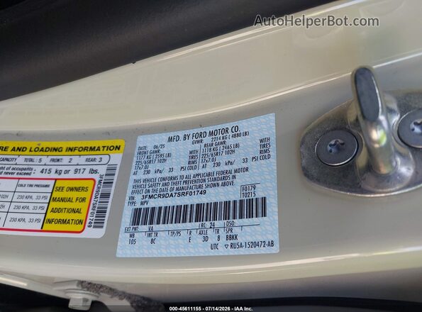3FMCR9DA7SRF01749 2025 FORD BRONCO SPORT Beige Շարժիչի բաժամունքի տեսք