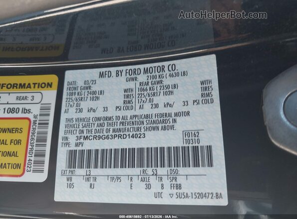 3FMCR9G63PRD14023 2023 FORD BRONCO SPORT Blue ძრავის განყოფილების ხედი