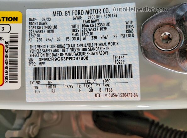 3FMCR9G63PRD97808 2023 FORD BRONCO Gray Панорамний вид салону 360°