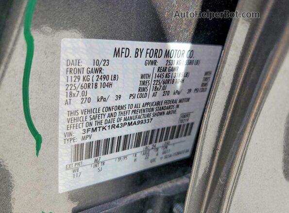 3FMTK1R43PMA99337 2023 FORD MUSTANG Gray VIN კოდის სტიკერის ხედი