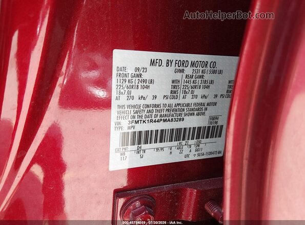 3FMTK1R44PMA83289 2023 FORD MUSTANG MACH-E Red ძრავის განყოფილების ხედი
