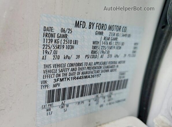 3FMTK1R44SMA36157 2025 FORD MUSTANG White Widok naklejki z numerem VIN