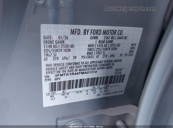 3FMTK1R44TMA01314 2026 FORD MUSTANG MACH-E Серый Вид подкапотного пространства