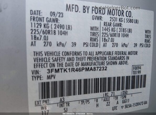 3FMTK1R46PMA87232 2023 FORD MUSTANG MACH-E White Շարժիչի բաժամունքի տեսք