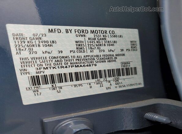 3FMTK1R47PMA64879 2023 FORD MUSTANG Blue Widok naklejki z numerem VIN