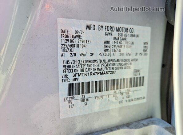 3FMTK1R47PMA87207 2023 FORD MUSTANG White სალონის 360-გრადუსიანი ხედი