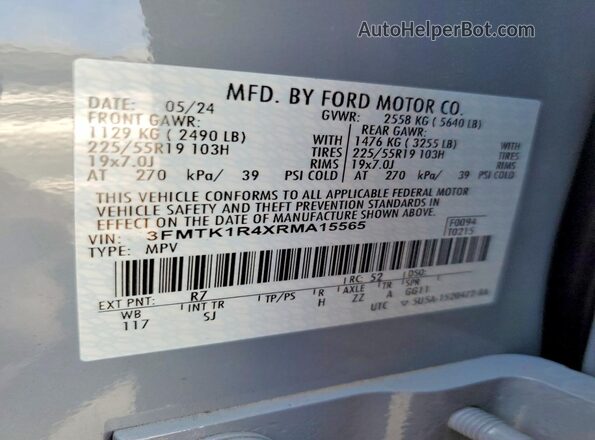 3FMTK1R4XRMA15565 2024 FORD MUSTANG Gray VIN sticker view