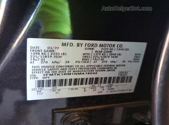 3FMTK1RM1NMA18042 2022 FORD MUSTANG Gray Widok wnętrza 360 stopni