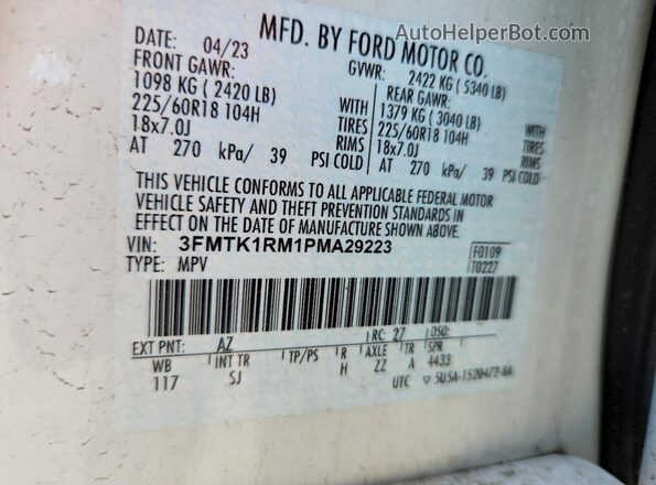 3FMTK1RM1PMA29223 2023 FORD MUSTANG White VIN կոդի պիտակի տեսք