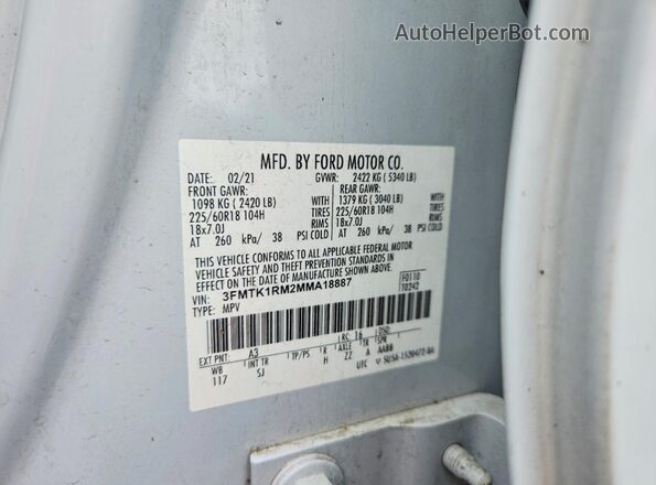 3FMTK1RM2MMA18887 2021 FORD MUSTANG Серый Вид наклейки с VIN-кодом