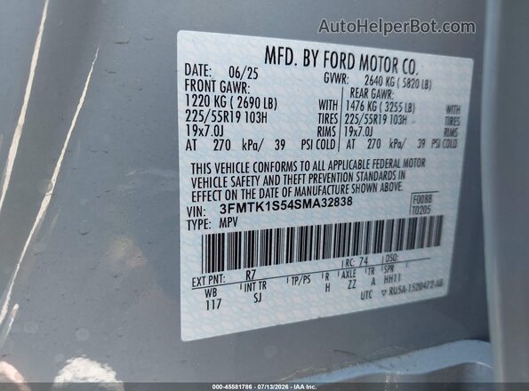 3FMTK1S54SMA32838 2025 FORD MUSTANG MACH-E Gray ძრავის განყოფილების ხედი