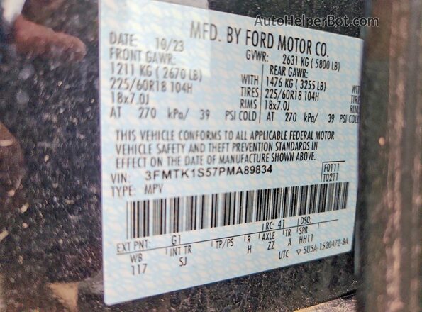 3FMTK1S57PMA89834 2023 FORD MUSTANG Black VIN կոդի պիտակի տեսք