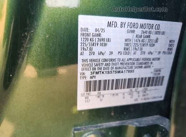 3FMTK1S57SMA17895 2025 FORD MUSTANG Green VIN կոդի պիտակի տեսք