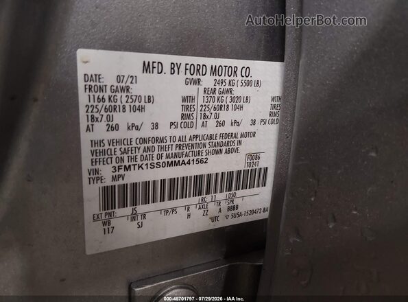 3FMTK1SS0MMA41562 2021 FORD MUSTANG MACH-E Silver Вид підкапотного простору