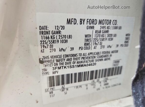 3FMTK1SS1MMA04620 2021 FORD MUSTANG White Սալոնի 360 աստիճան տեսք