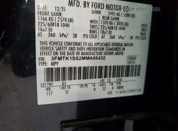 3FMTK1SS2MMA66432 2021 FORD MUSTANG Black Vista de la etiqueta del VIN