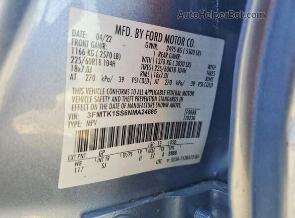 3FMTK1SS6NMA24685 2022 FORD MUSTANG Silver Вид наклейки з VIN-кодом