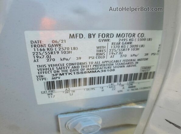 3FMTK1SS8MMA36108 2021 FORD MUSTANG Silver Widok wnętrza 360 stopni