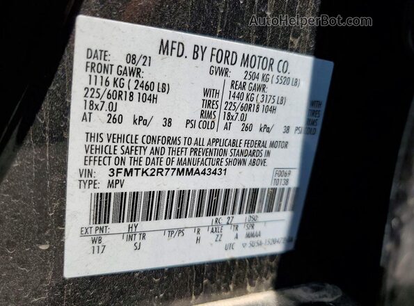 3FMTK2R77MMA43431 2021 FORD MUSTANG Серый Вид наклейки с VIN-кодом