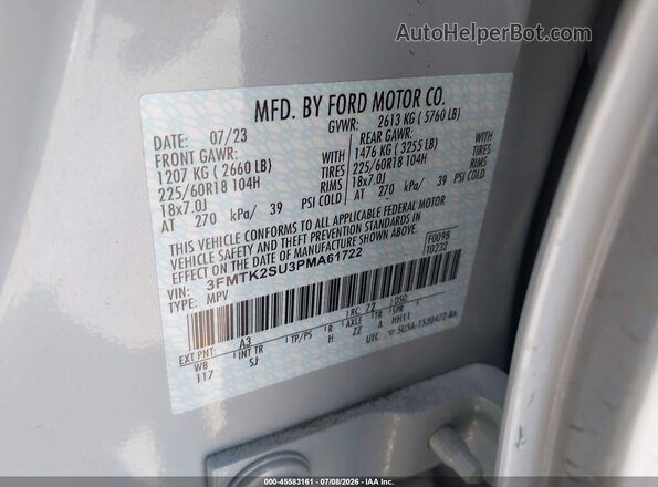 3FMTK2SU3PMA61722 2023 FORD MUSTANG MACH-E White Вид підкапотного простору