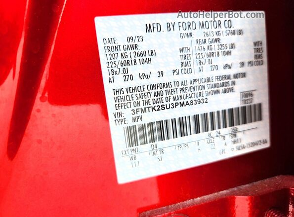 3FMTK2SU3PMA83932 2023 FORD MUSTANG Red სალონის 360-გრადუსიანი ხედი