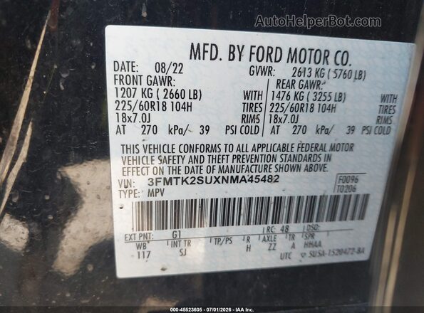 3FMTK2SUXNMA45482 2022 FORD MUSTANG MACH-E Black Vista del compartimento del motor