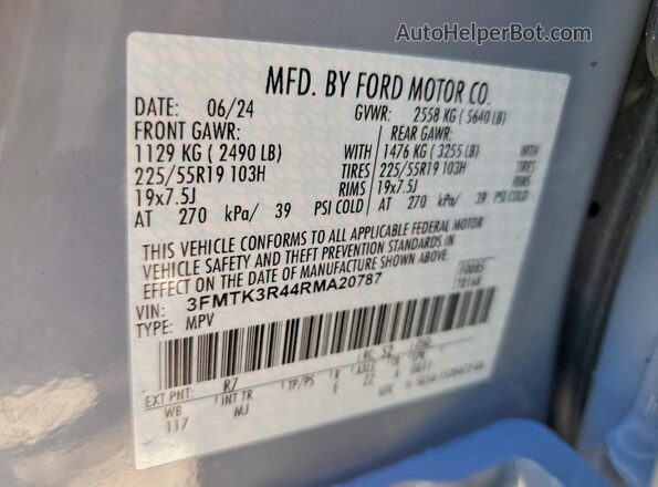 3FMTK3R44RMA20787 2024 FORD MUSTANG Gray VIN კოდის სტიკერის ხედი