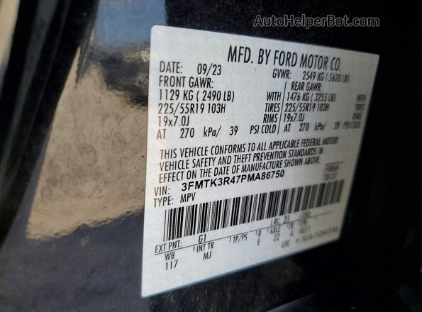 3FMTK3R47PMA86750 2023 FORD MUSTANG Black Widok naklejki z numerem VIN