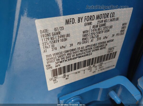 3FMTK3R49PMA69822 2023 FORD MUSTANG MACH-E Blue Շարժիչի բաժամունքի տեսք