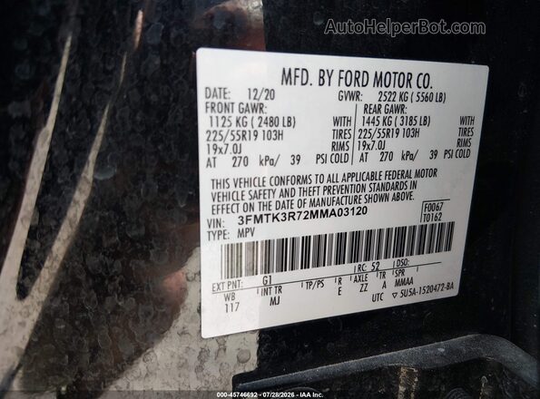 3FMTK3R72MMA03120 2021 FORD MUSTANG MACH-E Black Widok komory silnika