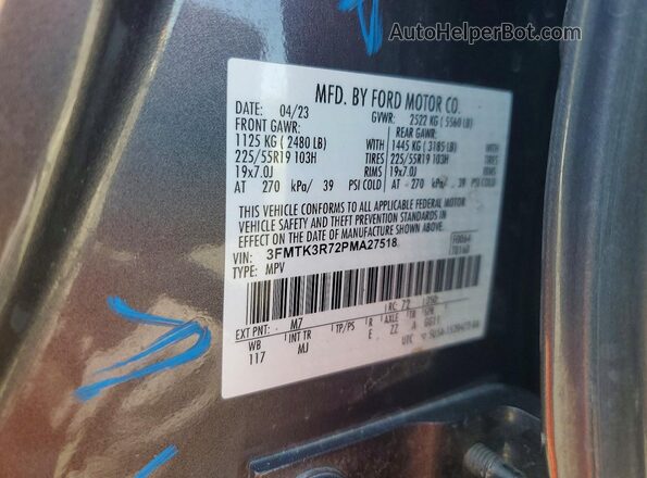 3FMTK3R72PMA27518 2023 FORD MUSTANG Gray Widok wnętrza 360 stopni