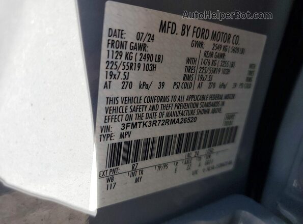 3FMTK3R72RMA26520 2024 FORD MUSTANG Blue Widok naklejki z numerem VIN