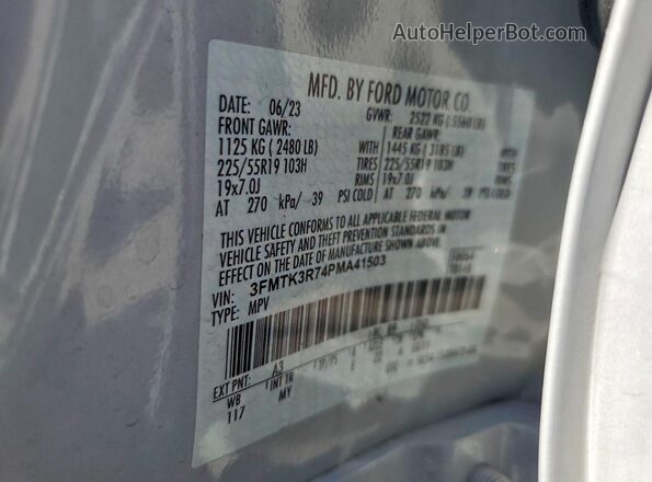3FMTK3R74PMA41503 2023 FORD MUSTANG White VIN კოდის სტიკერის ხედი