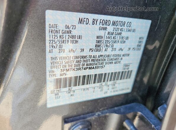 3FMTK3R74PMA55157 2023 FORD MUSTANG Charcoal Widok naklejki z numerem VIN