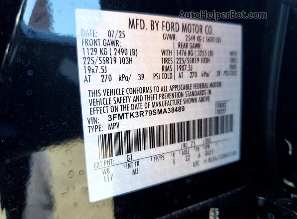 3FMTK3R79SMA38489 2025 FORD MUSTANG Black Vista de la etiqueta del VIN
