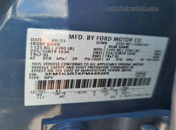 3FMTK3R7XPMA88289 2023 FORD MUSTANG Blue Панорамний вид салону 360°