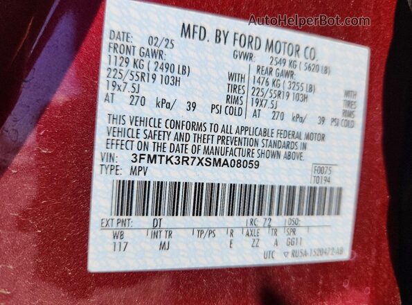 3FMTK3R7XSMA08059 2025 FORD MUSTANG Maroon Շարժիչի բաժամունքի տեսք