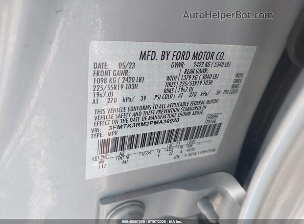 3FMTK3RM2PMA39920 2023 FORD MUSTANG MACH-E Silver Շարժիչի բաժամունքի տեսք