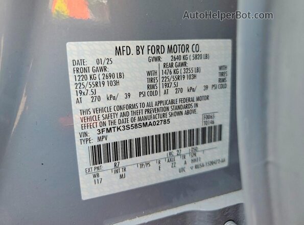 3FMTK3S58SMA02785 2025 FORD MUSTANG Gray Вид наклейки з VIN-кодом