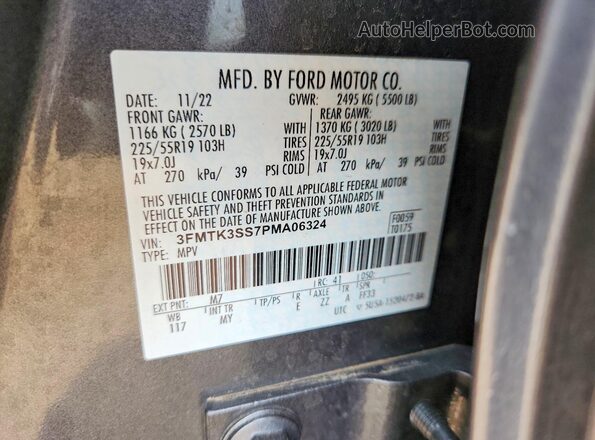 3FMTK3SS7PMA06324 2023 FORD MUSTANG Gray Вид наклейки з VIN-кодом